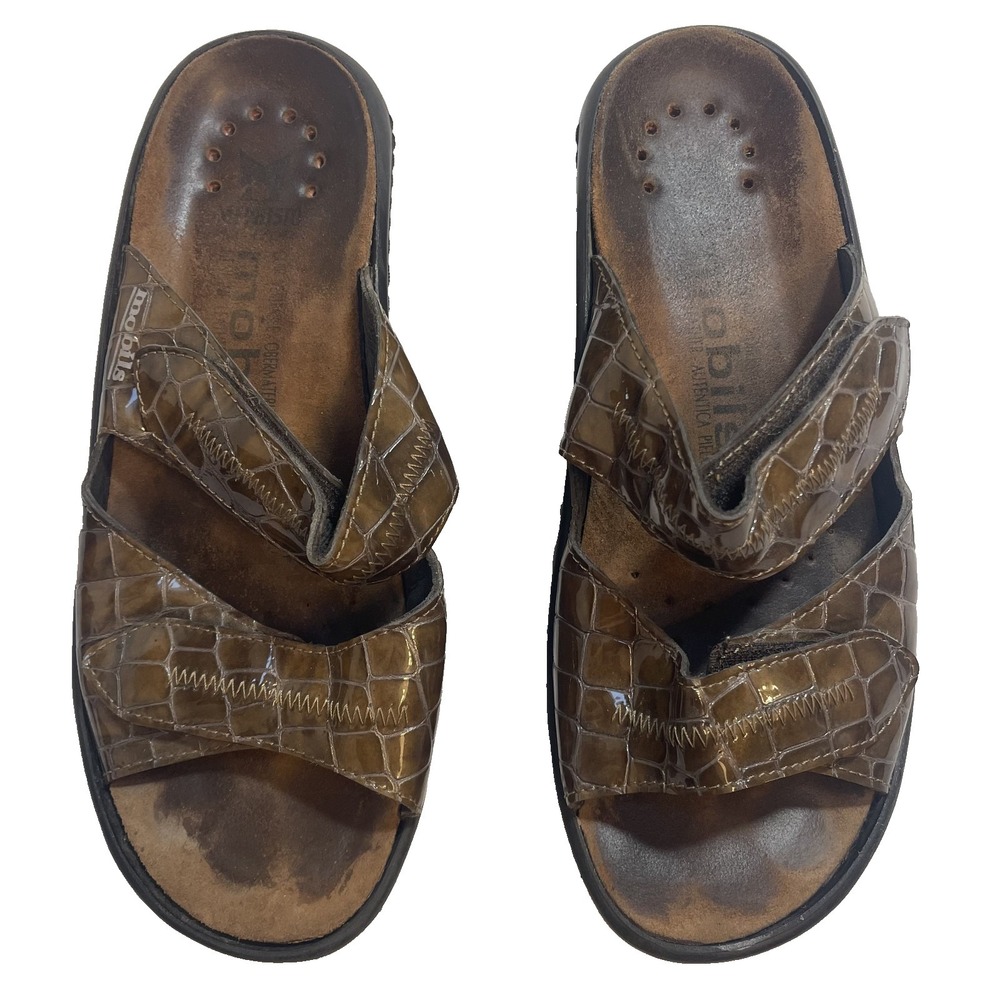 Mephisto‎ Mobils Wedge Sandals Brown Crocodile Leather Womens 6 EU 37